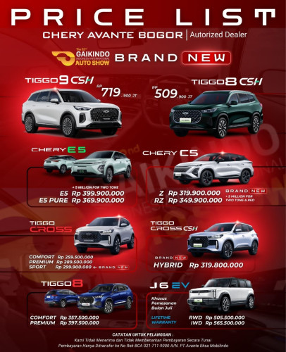 Pricelist Harga Chery bogorkota 2025